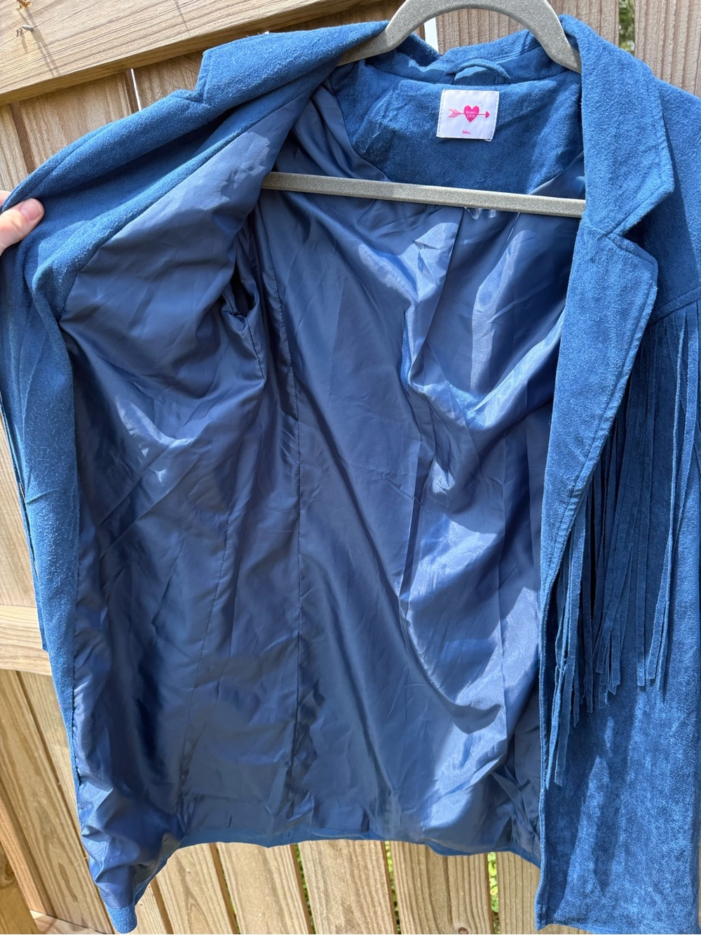 Buddy Love Blue Suede Fringe Trench Coat - Picture 4 of 7